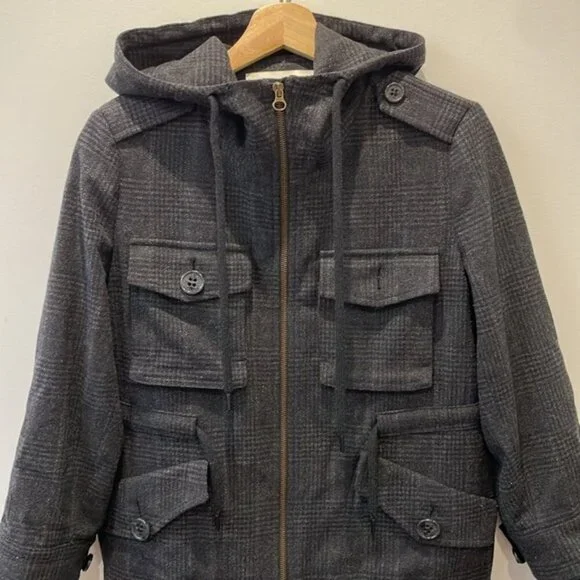 See By Chloe Utility Blazer Jacket Check Hood Knit Wool Varsity Black Navy 4 - Picture 2 of 14